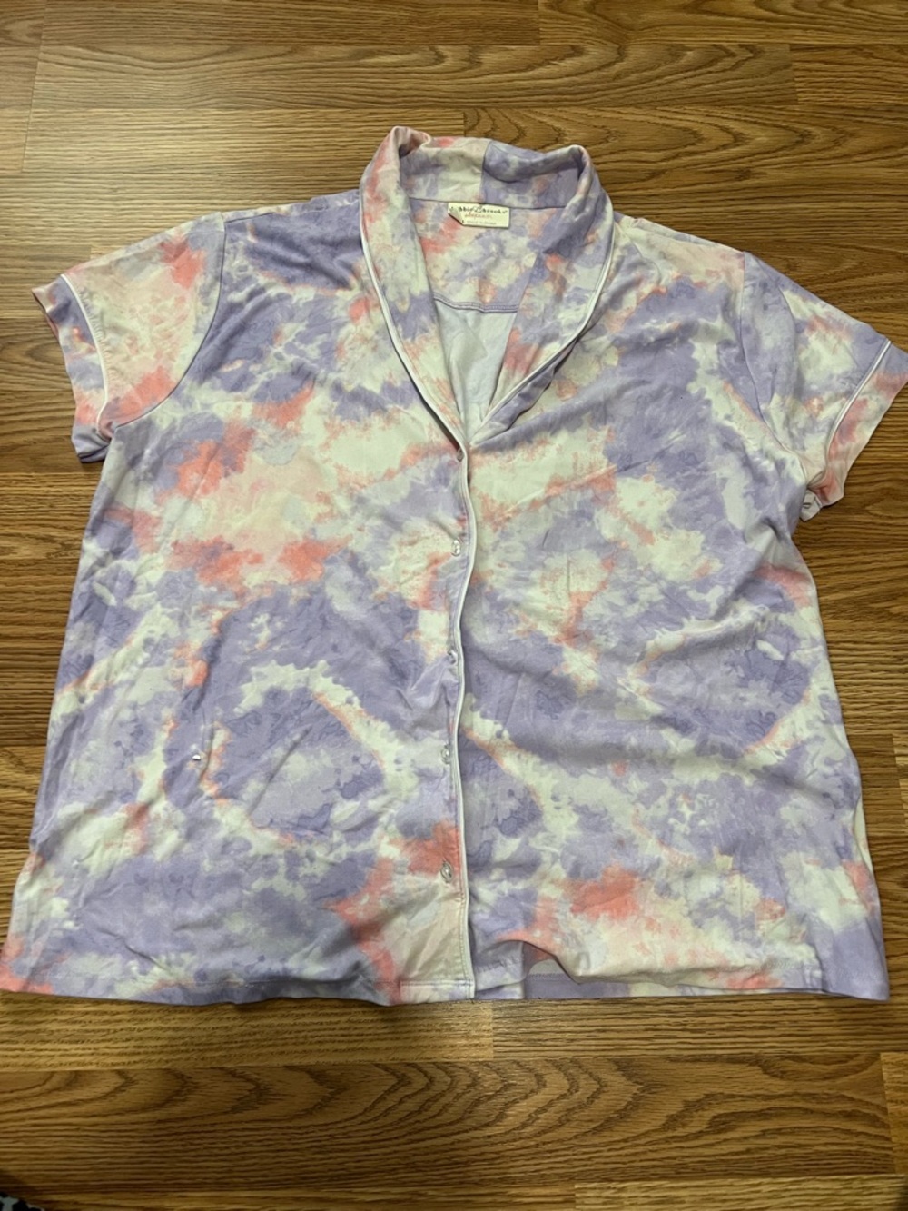 Bobbie Brooks Lavender and Pink Tie-Dye Short Sleeve Button Down Top